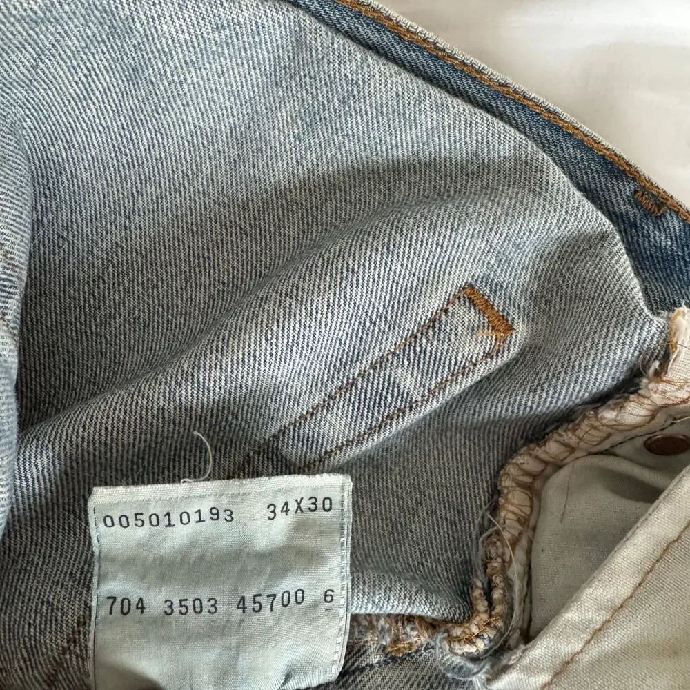 Vintage 90s Levis 501s Thrashed Light Wash Mens 34 x 30 Distressed Red Tab Jeans